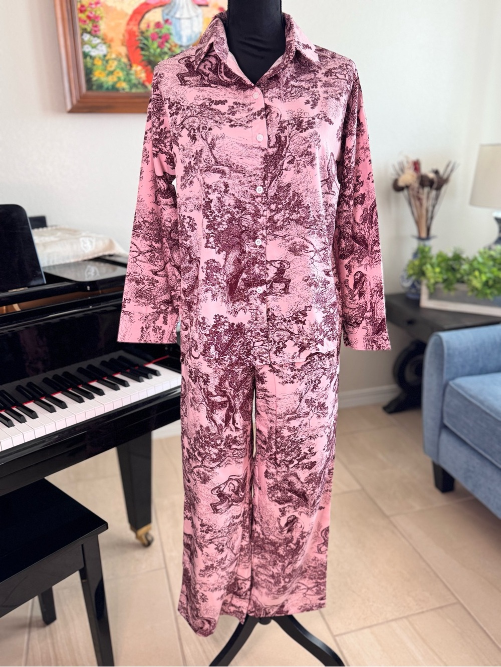Women's Pink Toile Wide-Leg Jumpsuit - Picture 8 of 13